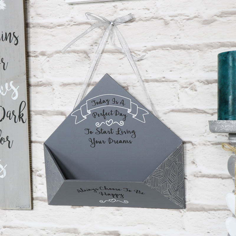 Grey Wooden Envelope Letter holder