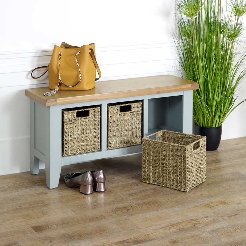 Grey Wooden Storage Bench - Rochford Range DAMAGED SECOND 7070