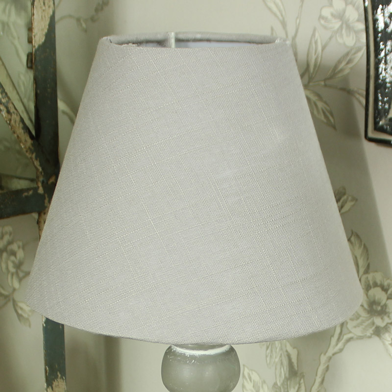 Grey Wooden Table/Bedside Lamp with Beige Linen Shade