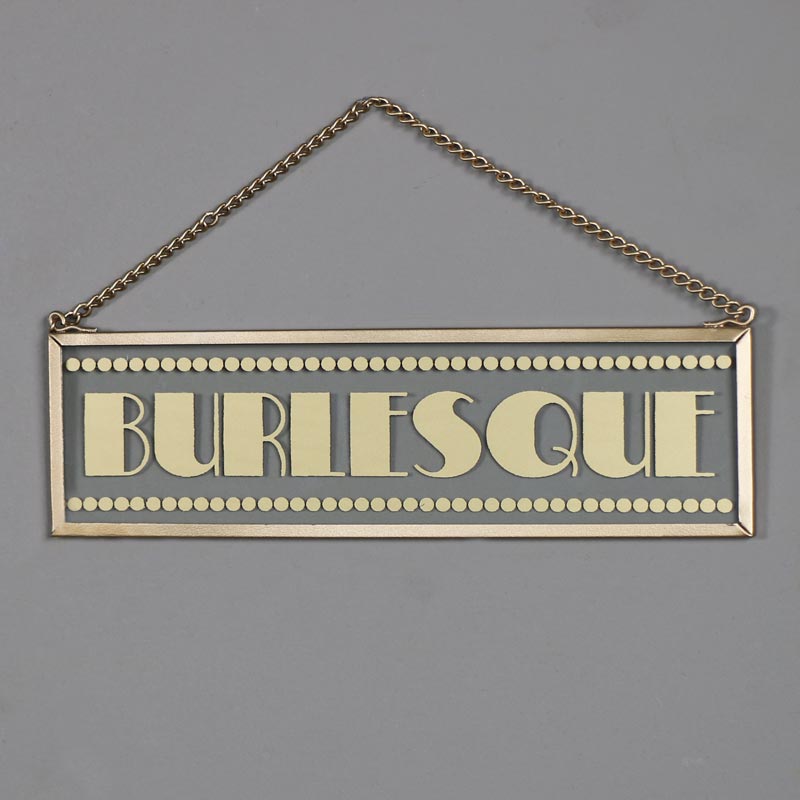 1920s Hanging Glass Vintage Gold "Burlesque" Plaque