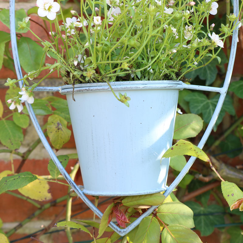 Hanging outdoor Plant Pot - Blue Heart & Bird Design