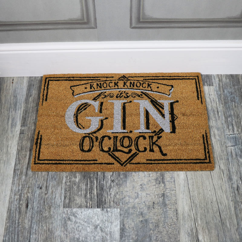 Humorous Door Mat 'Gin O'Clock' 