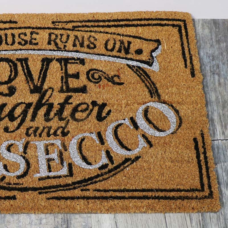 Humorous Door Mat 'This House Runs on Prosecco' 
