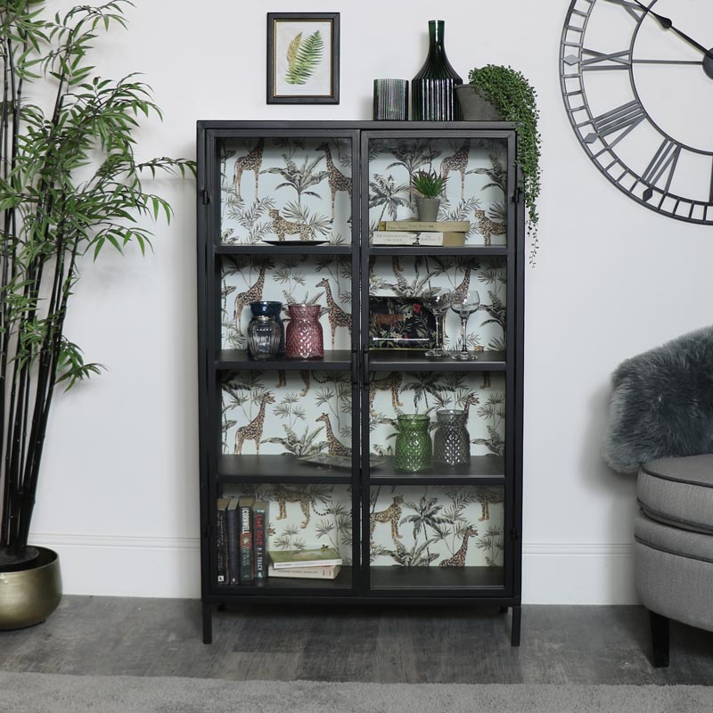 Industrial Metal Safari Display Cabinet Industrial Metal Safari Display Cabinet, Black Metal And Glass Storage Cabinet