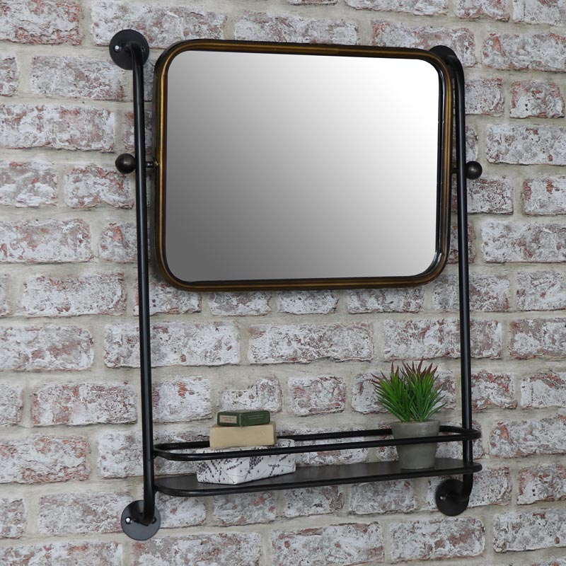 Industrial Mirror With Shelf - Wall Mounted Bathroom Mirror With Shelf