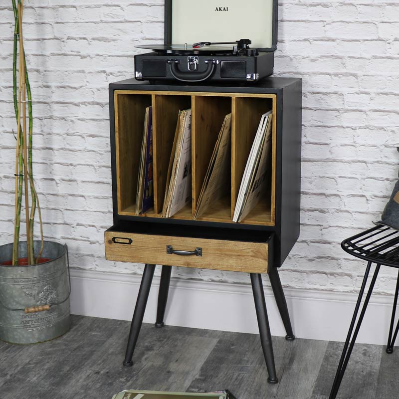 Industrial Retro Style Vinyl Record Storage Cabinet DAMAGED SECOND 4093