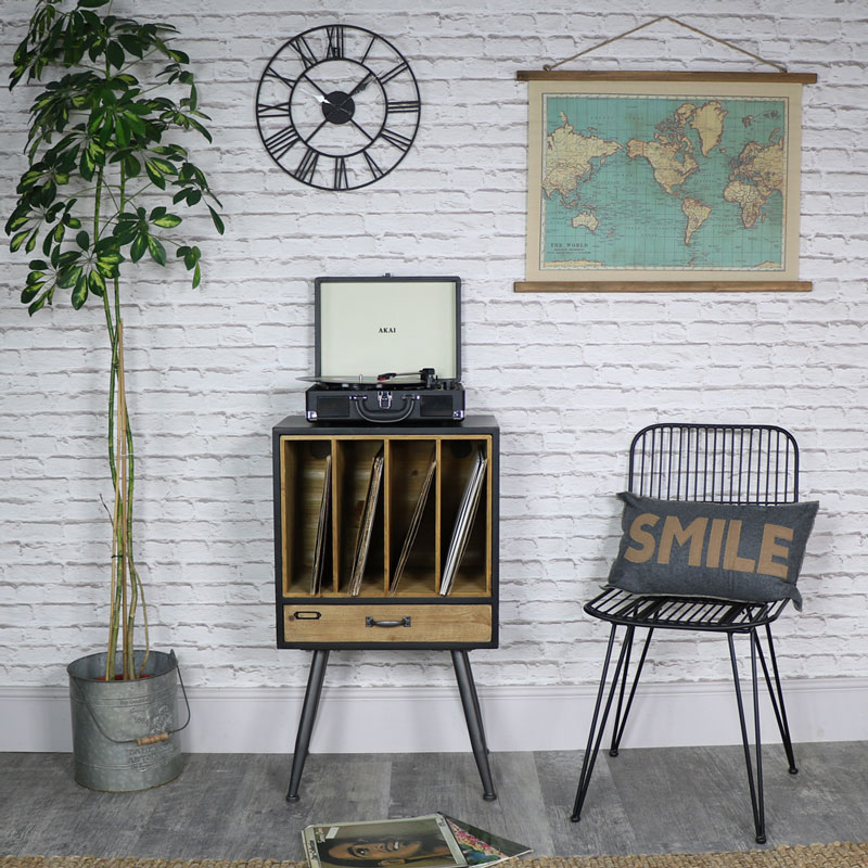 Industrial Retro Style Vinyl Record Storage Cabinet DAMAGED SECOND 4093