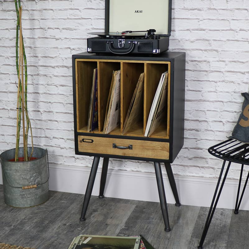 industrial retro style vinyl record storage cabinet