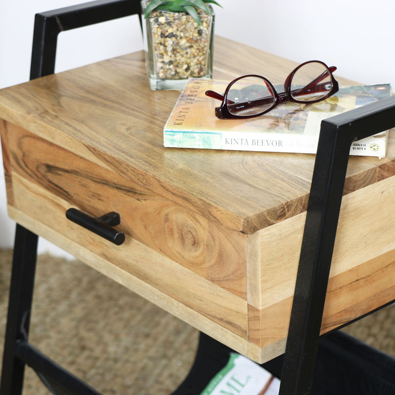 Industrial Side Table with Magazine Rack