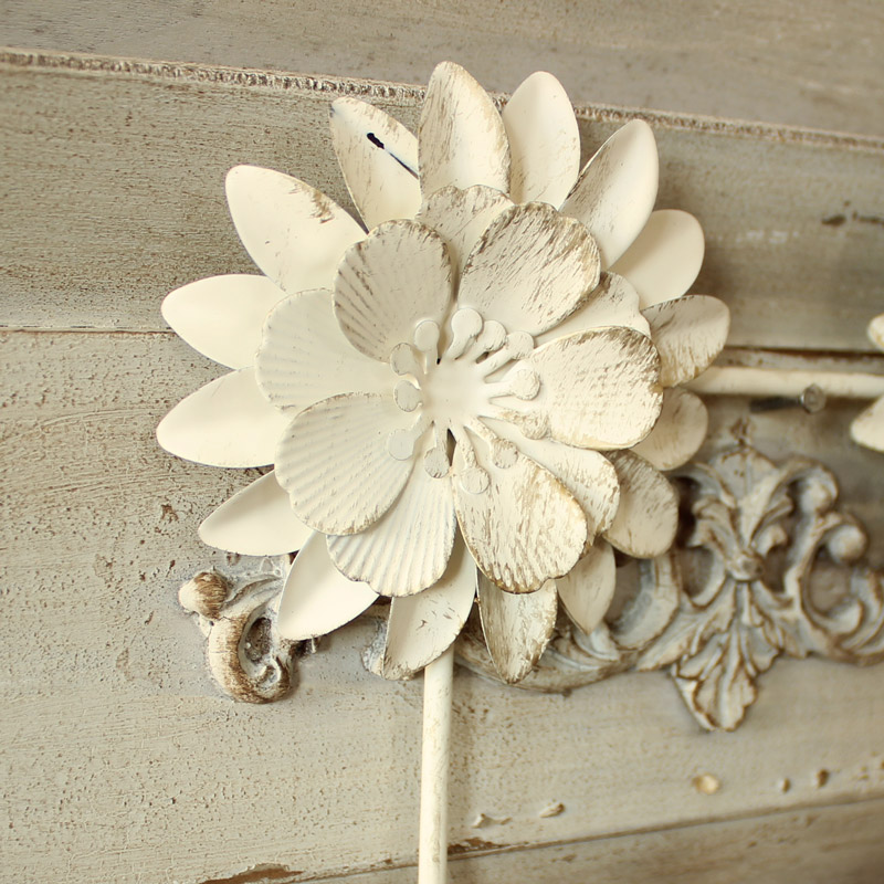  Ivory Metal Flower Double Wall Hook