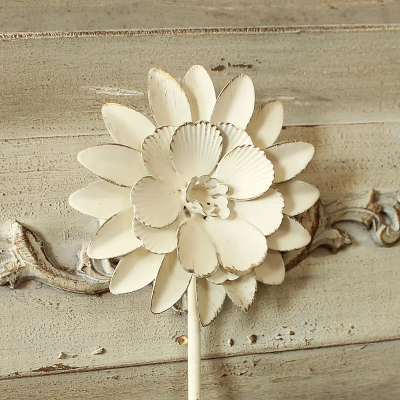 Ivory Metal Flower Single Wall Hook 