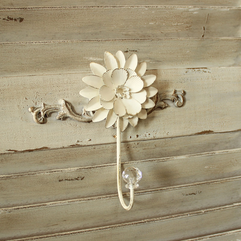 Ivory Metal Flower Single Wall Hook 