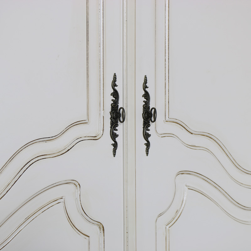 Large Antique Cream Armoire Style Double Wardrobe - Adelise Range