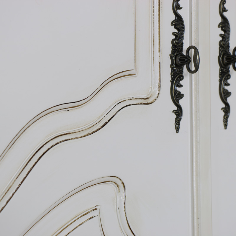 Large Antique Cream Armoire Style Double Wardrobe - Adelise Range