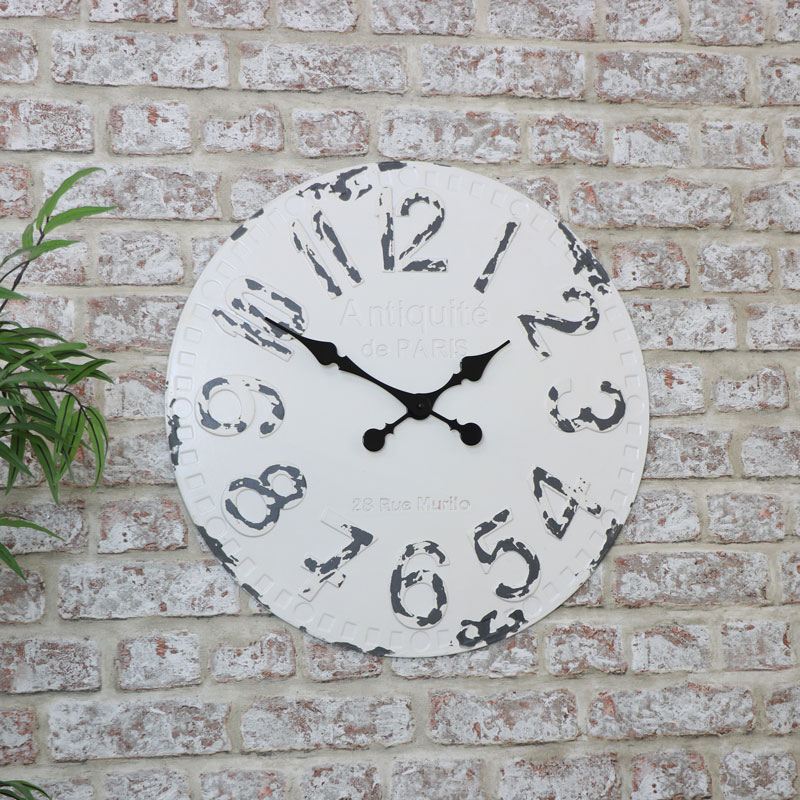 Large Antique White Vintage Wall Clock - Large Vintage Wall Clock