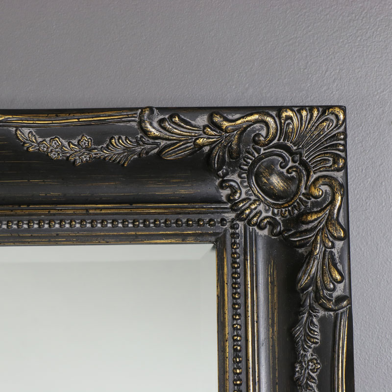 Large Black Distressed Ornate Mirror 158cm X 79cm