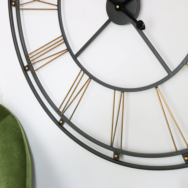 Large Black & Gold Skeleton Wall Clock