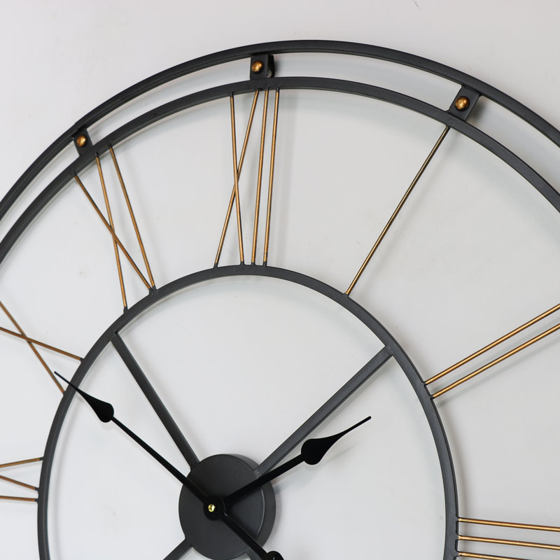 Large Black & Gold Skeleton Wall Clock