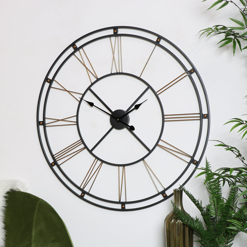 Large Black & Gold Skeleton Wall Clock