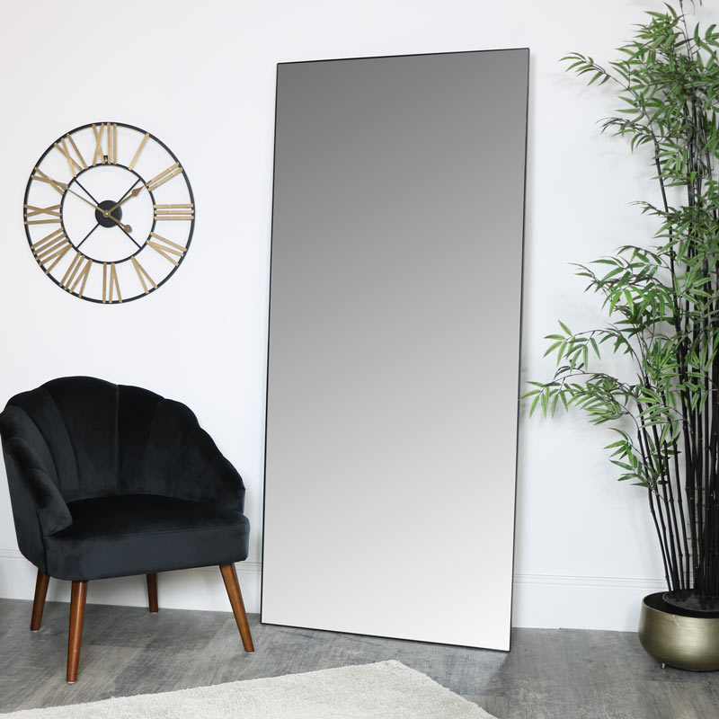 Large Black Thin Framed Leaner Mirror, Huge Leaning Floor Mirror