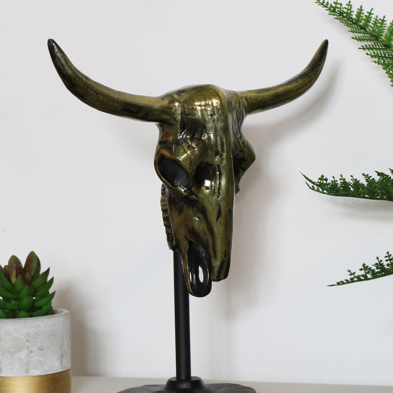 Large Bronzed Buffalo Skull on Stand