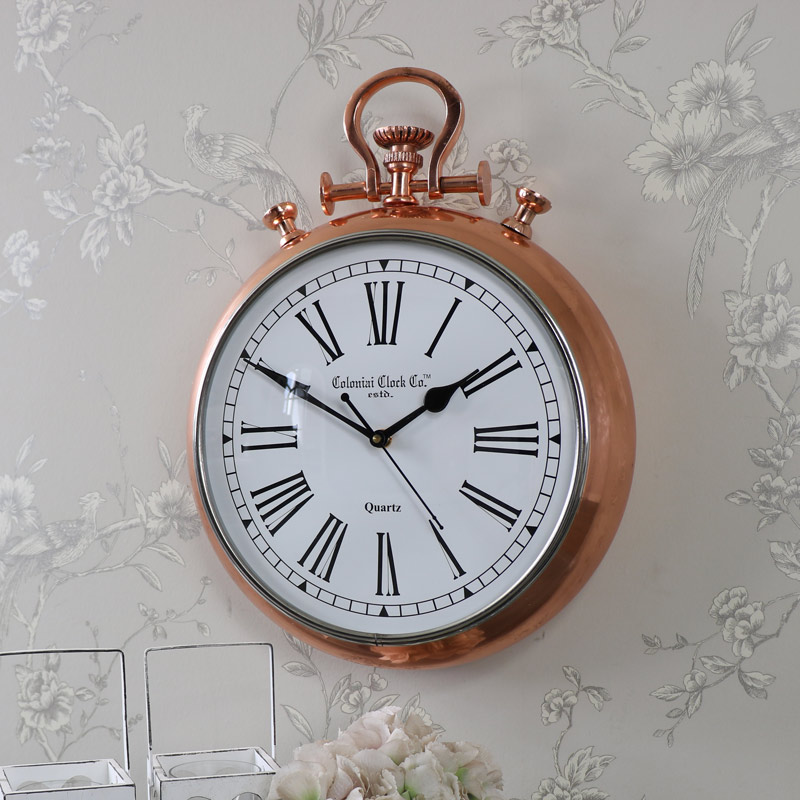 Large Copper Fob Stop Watch Style Wall Clock