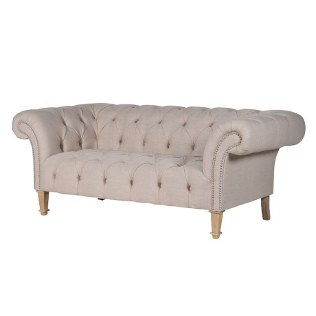 Large Cream Fabric 2 Seater Button Back Sofa Melody Maison