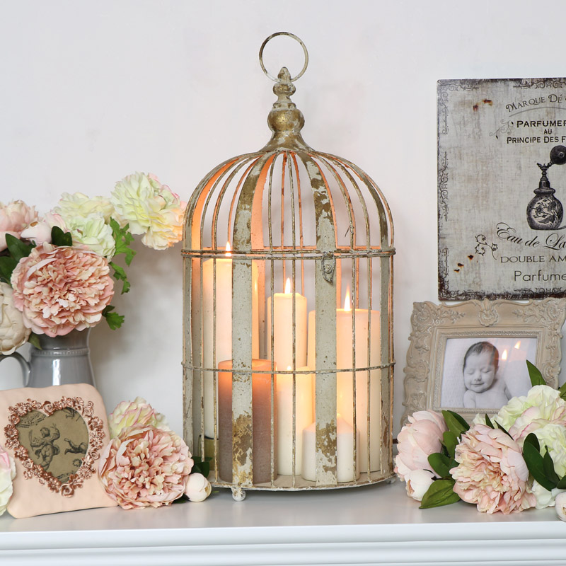 Large Distressed Birdcage Lantern Melody Maison