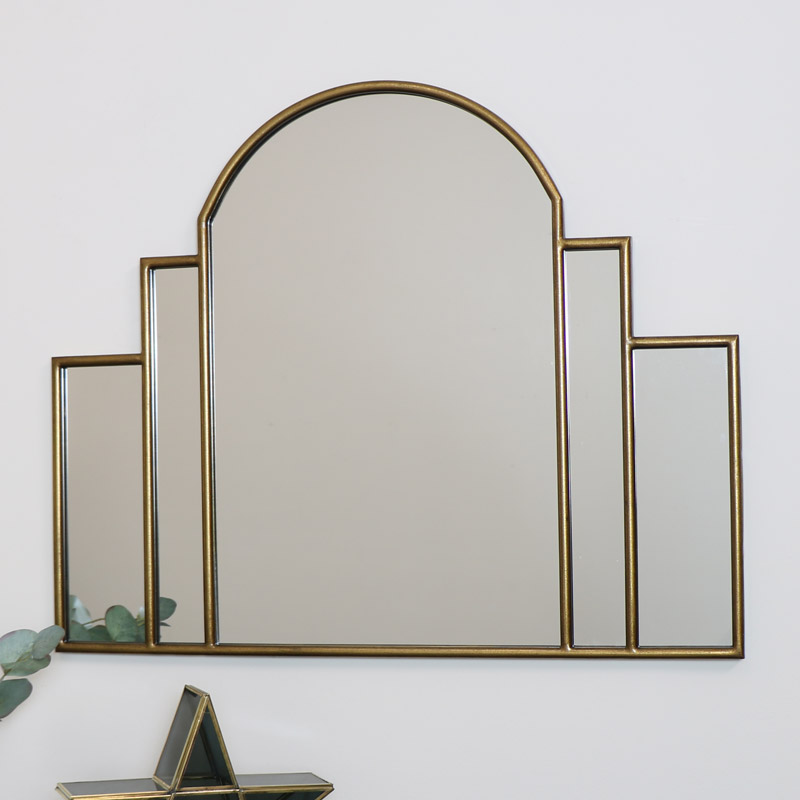 Large Gold Art Deco Arch Fan Mirror 80cm X 65cm - Art Deco Wall Mirrors Uk