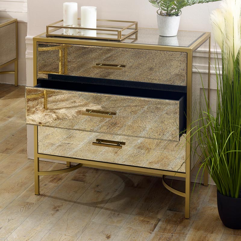 Large Gold Mirrored Chest of Drawers  - Cleopatra Range