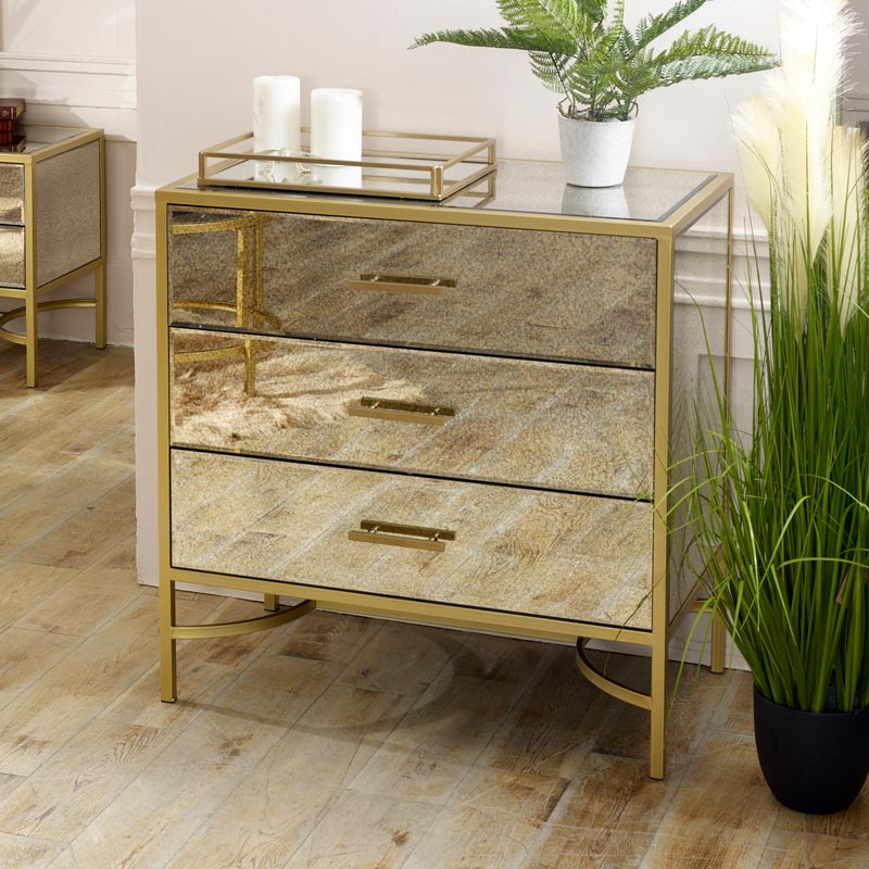 Large Gold Mirrored Chest of Drawers  - Cleopatra Range