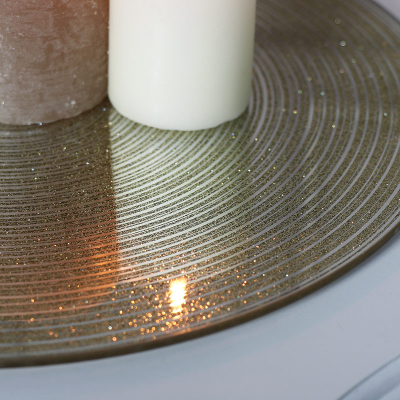 Large Gold Glitter Glass Mirrored Candle Display Plate
