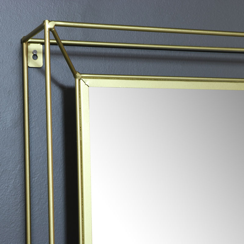 Slim Gold Wire Metal Wall Mirror 38cm x 114cm