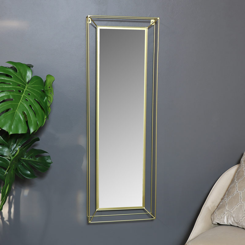 Slim Gold Wire Metal Wall Mirror 38cm x 114cm