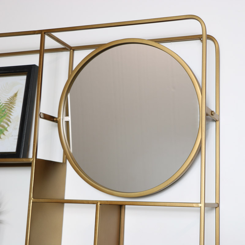 Large Gold Multi Shelf Mirrored Wall Unit 