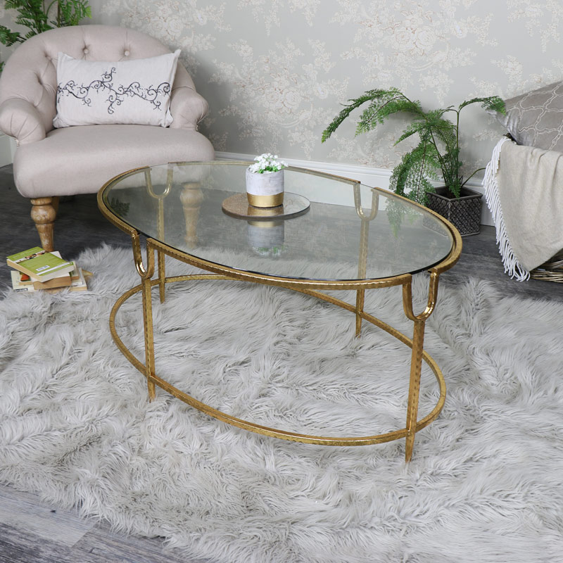 Large Gold Oval Glass Topped Coffee Table, Coffee Table Decor Uk