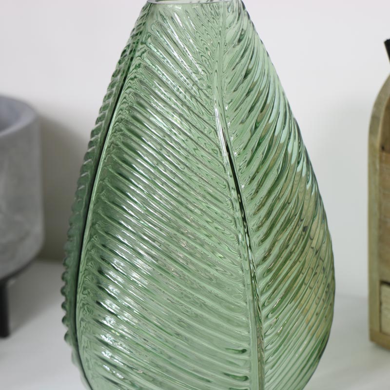 Large Green Leaf Glass Vase