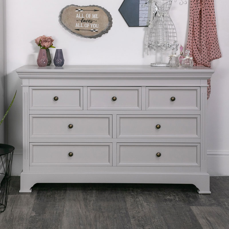 Large Grey 7 Drawer Chest Daventry Dove Grey Range Melody Maison