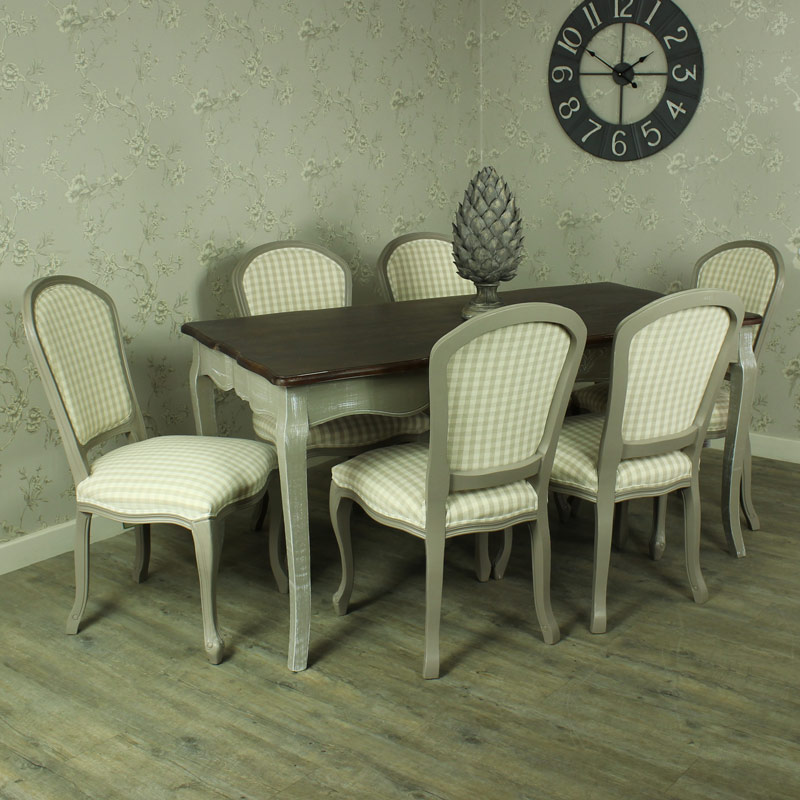 Large Grey Dining Table with 6 Padded Dining Chair - French Grey Range