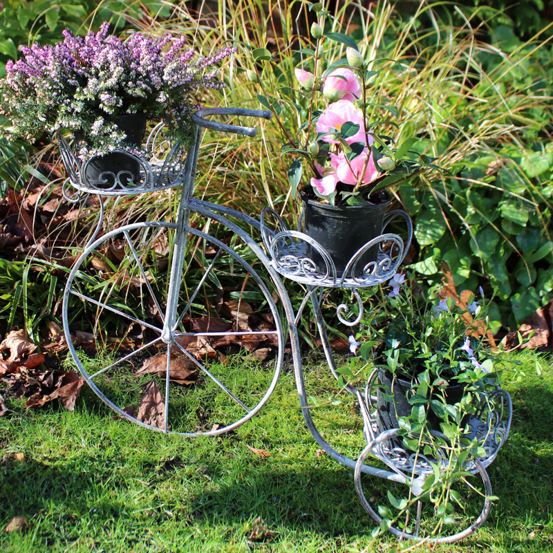 Large Grey Metal Tricycle Garden Plant Pot Holder