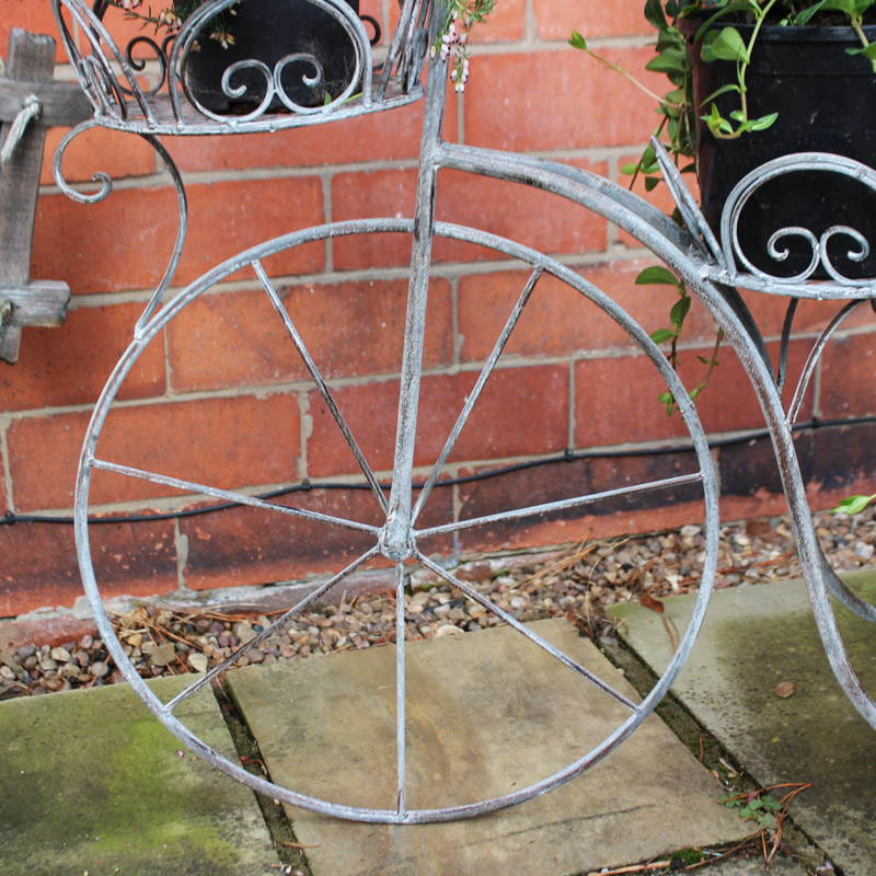 Large Grey Metal Tricycle Garden Plant Pot Holder