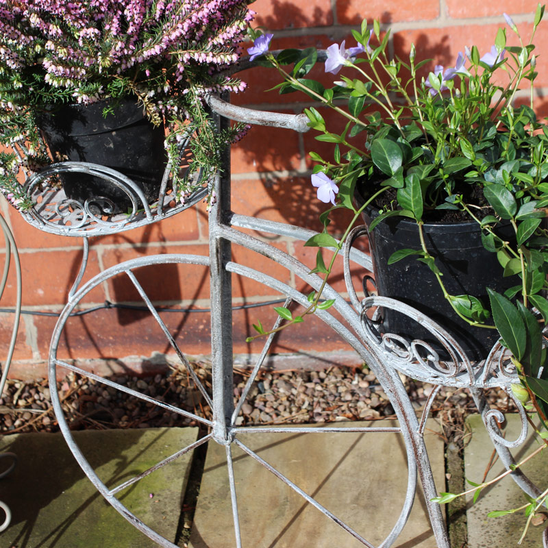 Large Grey Metal Tricycle Garden Plant Pot Holder