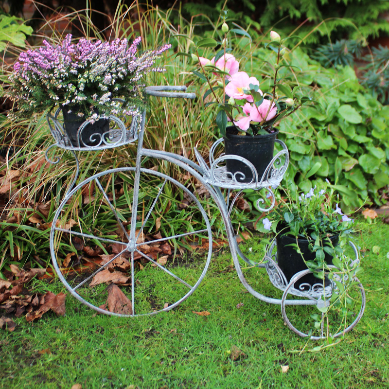 Large Grey Metal Tricycle Garden Plant Pot Holder