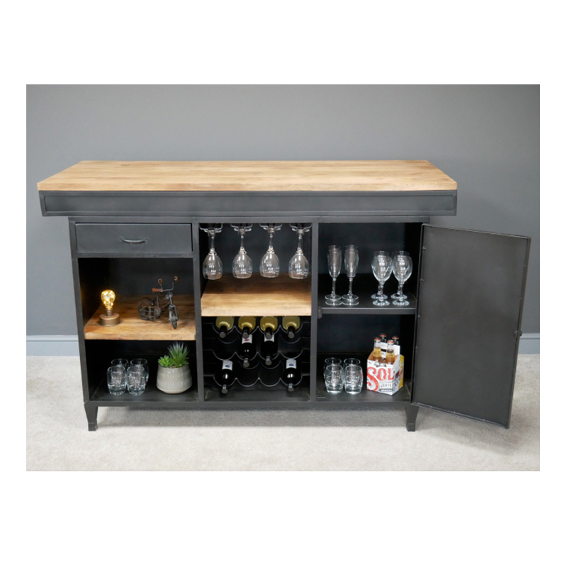 Large Industrial Metal Amp Wood Bar, Bar Storage Cabinet