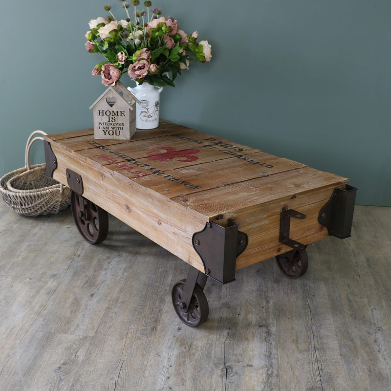 Large Industrial Railway Cart Style Coffee Table