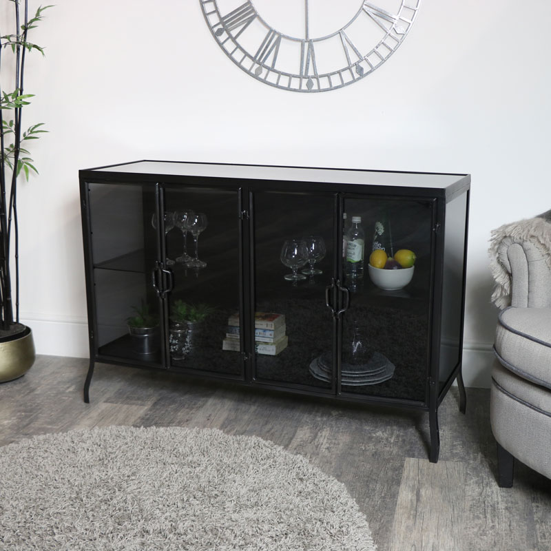 Large Metal Glass Storage Cabinet, Storage Cabinet For Dining Room