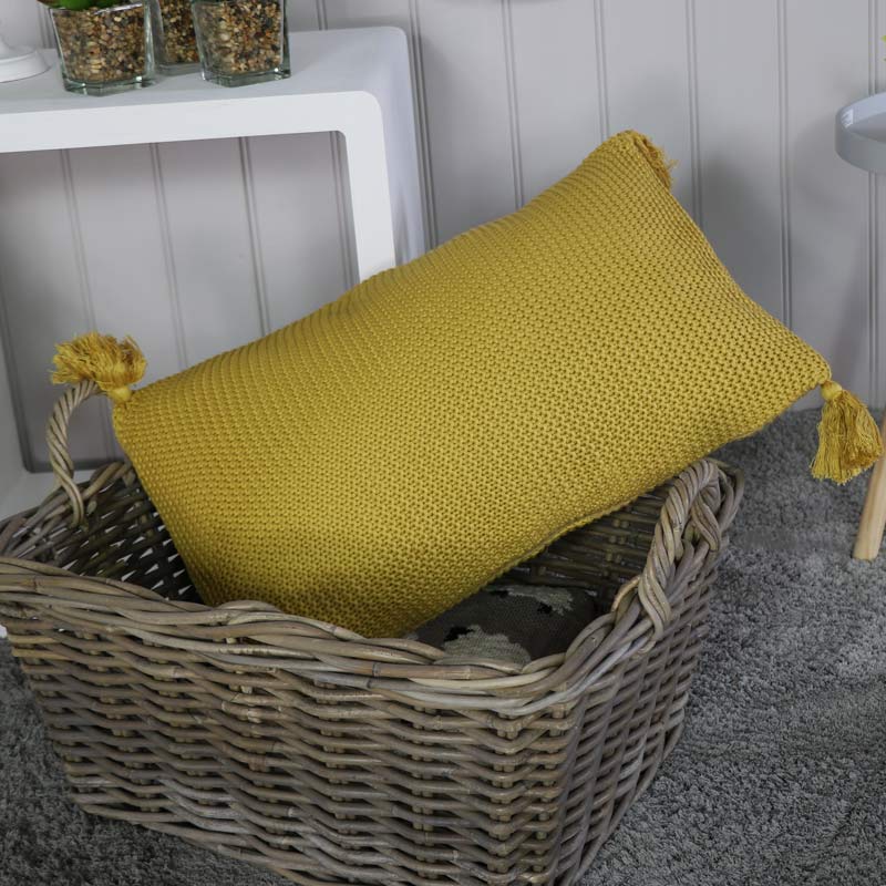 Large Mustard Yellow Knitted Scatter Cushion
