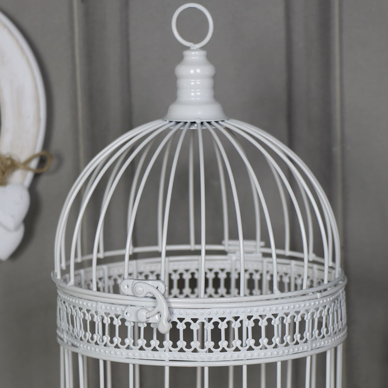 Large Ornate Antique White Birdcage Lantern Candle Holder