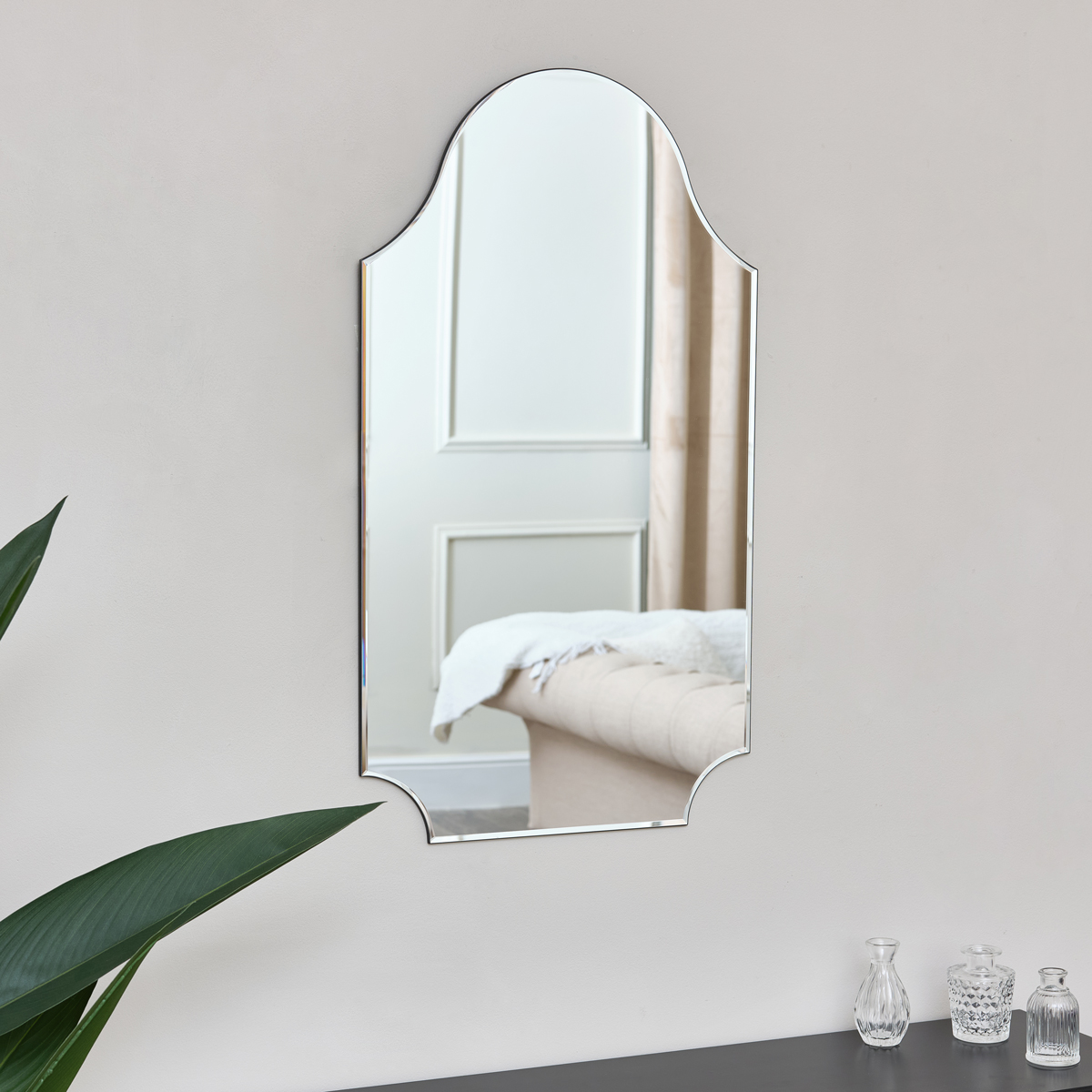 Large Ornate Arch Frameless Bevelled Wall Mirror 80cm x 45cm