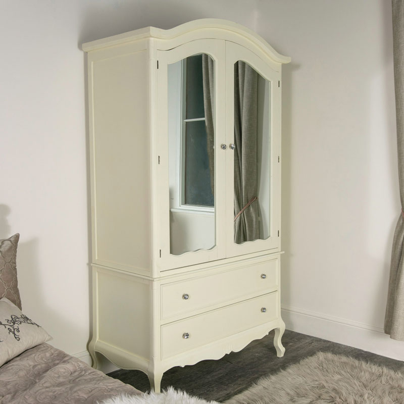 Cream Wardrobe Mirrored With Drawers Elise Cream Range